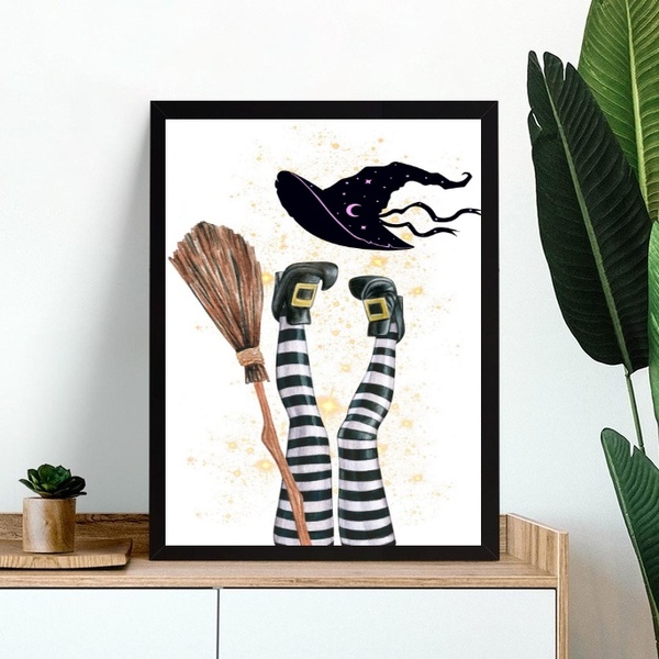 Quadro Decorativo Bruxa Cansada 24x18cm Moldura Branca