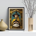 Quadro Decorativo Bruxa Com Café 33x24cm - Com Vidro Moldura