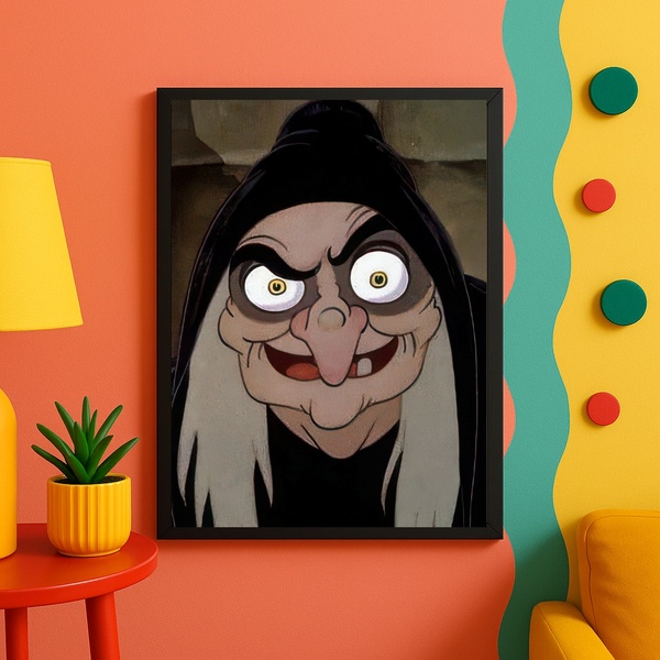 Quadro Decorativo Bruxa Desenho Animado 33x24cm - Com Vidro M