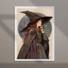 Quadro Decorativo Bruxinha Com Gatinho 24x18cm - Com Vidro Mo