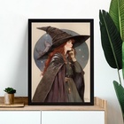 Quadro Decorativo Bruxinha Com Gatinho 24x18cm - Com Vidro Mo