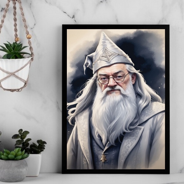 Quadro Decorativo Bruxo Dumbledore 24x18cm - Com Vidro Moldur