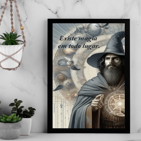 Quadro Decorativo Bruxo - Magia 33x24cm - Com Vidro Moldura B