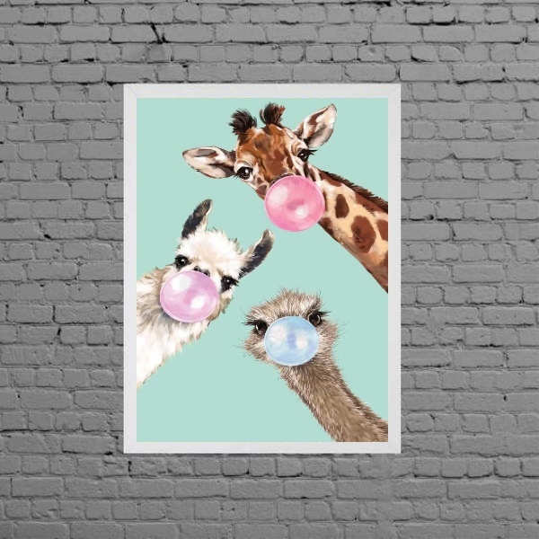 Quadro Decorativo Bubble Gum Animals 24x18cm - Com Vidro Mold