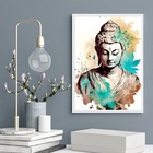 Quadro Decorativo Buda Aquarela Turquesa 45x34cm - Com Vidro