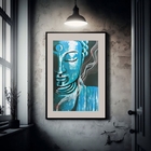 Quadro Decorativo Buda Azul - 60x48cm Moldura:madeira Preta