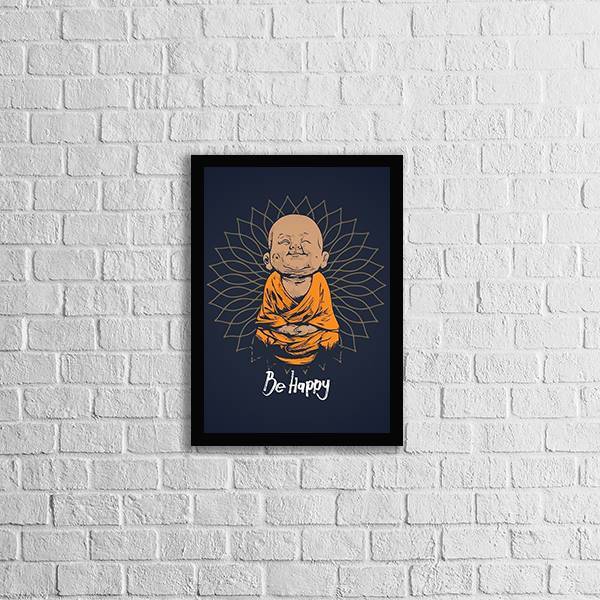 Quadro Decorativo Buda Baby - Be Happy 24x18cm - Com Vidro Mo
