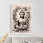 Quadro Decorativo Buda Cinza E Bege 45x34cm Moldura Branca