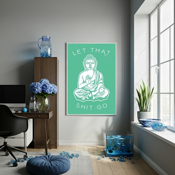 Quadro Decorativo Buda Let That Shit Go  - 70x50cm Moldura Pr