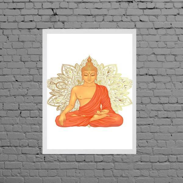 Quadro Decorativo Buda Sidarta 45x34cm Moldura:madeira Branca