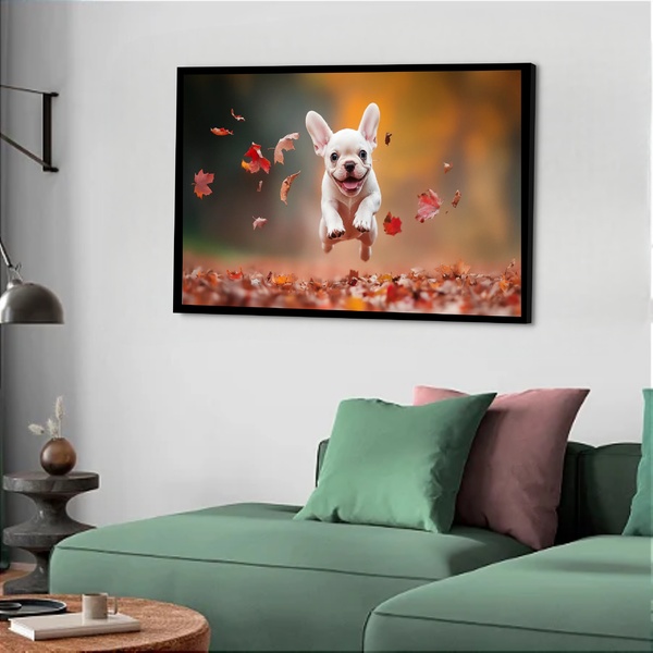 Quadro Decorativo Buldogue Correndo Feliz  - 50x70cm Moldura