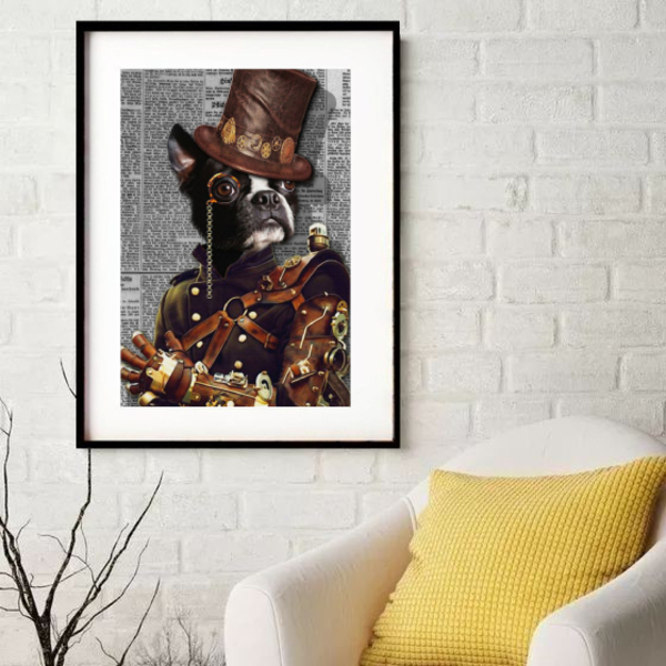 Quadro Decorativo Bulldog - 60x48cm Moldura:madeira Branca