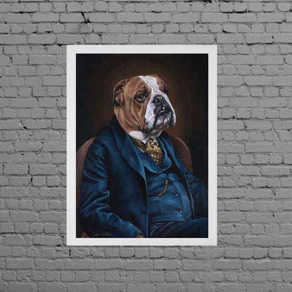 Quadro Decorativo Bulldog De Terno 45x34cm Moldura:madeira Br