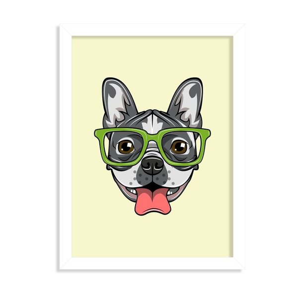 Quadro Decorativo Bulldog Francês Com Óculos Verde