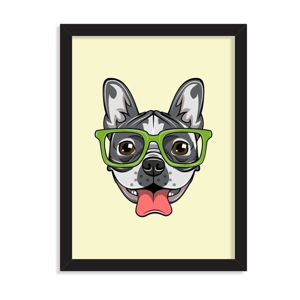 Quadro Decorativo Bulldog Francês Com Óculos Verde