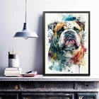 Quadro Decorativo Bulldog Inglês Aquarela 45x34cm - Com Vidro