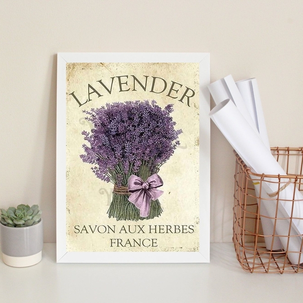 Quadro Decorativo Buquê De Lavanda 33x24cm - Com Vidro Moldur