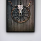 Quadro Decorativo Cabeça De Boi  - 70x50cm Moldura Branca