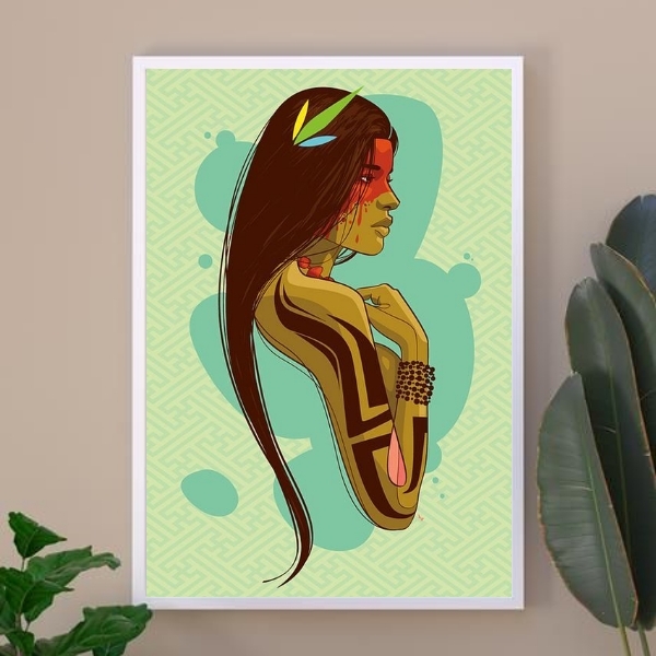 Quadro Decorativo Cabocla Jupira 45x34cm Moldura:madeira Preta