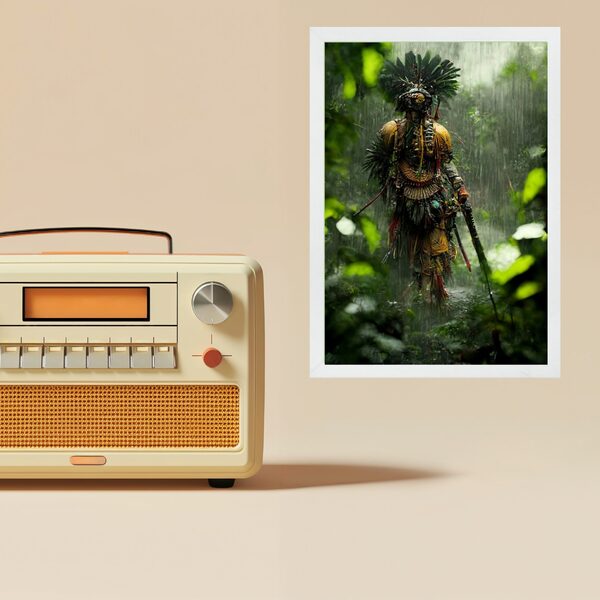 Quadro Decorativo Caboclo Ubirajara 45x34cm - Com Vidro Moldu