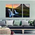 Quadro Decorativo Cachoeira Com Por Do Sol 3 Peças