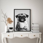 Quadro Decorativo Cachorrinho Pug Bebendo Café 45x34cm Moldur