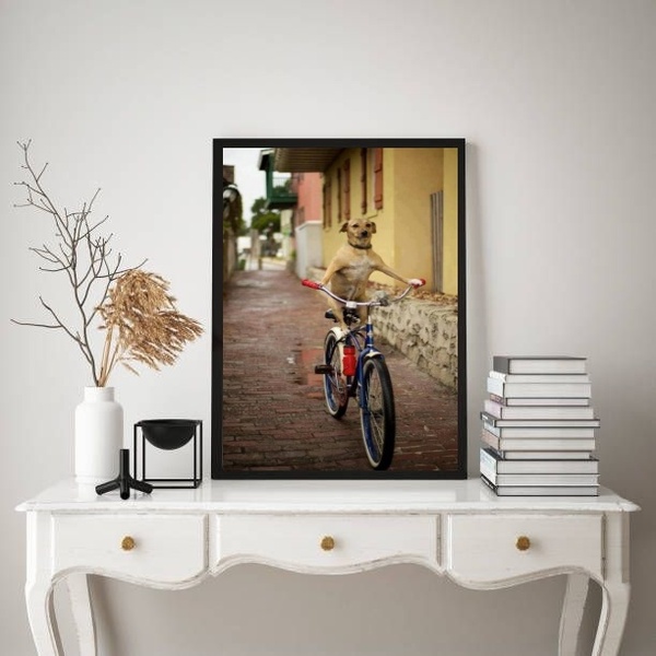 Quadro Decorativo Cachorro Caramelo Na Bicicleta 24x18cm - Co