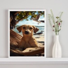 Quadro Decorativo Cachorro Caramelo Na Praia 24x18cm - Com Vi