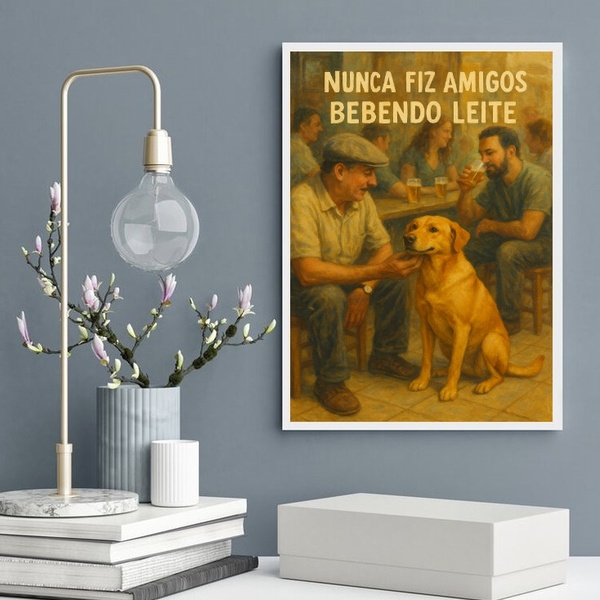 Quadro Decorativo Cachorro Caramelo No Bar 33x24cm - Com Vidr
