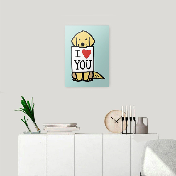 Quadro Decorativo Cachorro Placa I Love You 20x28