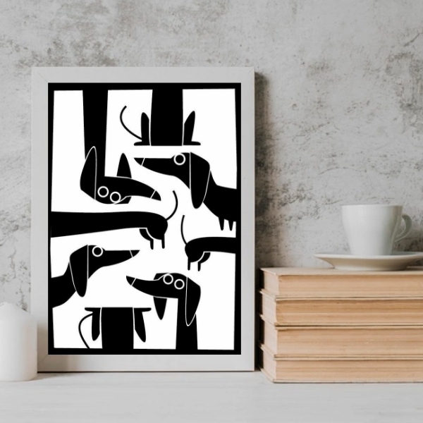 Quadro Decorativo Cachorro Salsicha 45x34cm Moldura:madeira B