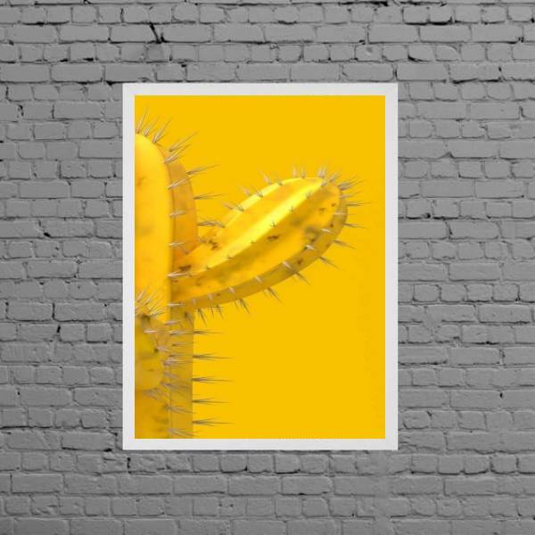 Quadro Decorativo Cacto Amarelo 45x34cm - Com Vidro Moldura:m