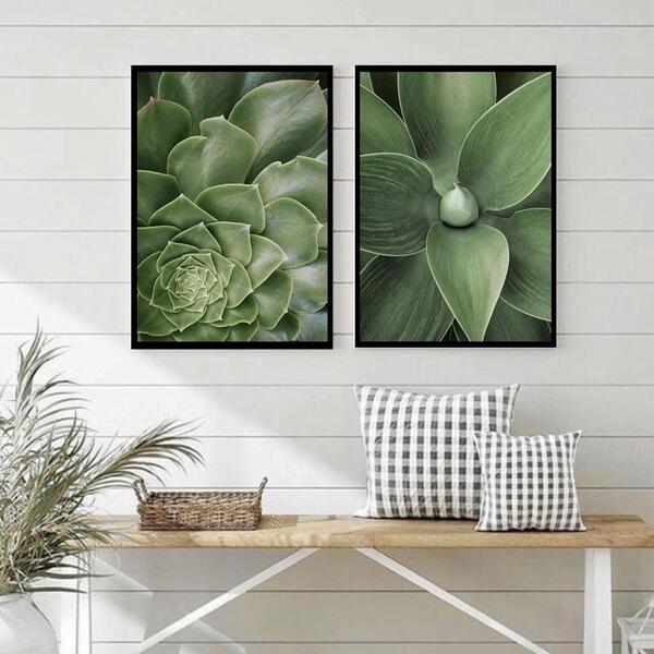 Quadro Decorativo Cactos E Suculentas 40x60cm com Moldura e V