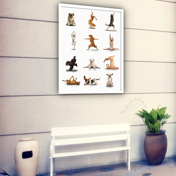 Quadro Decorativo Cães Yoga  - 70x50cm Moldura Preta
