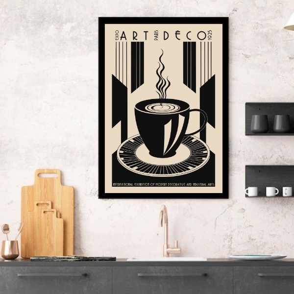 Quadro Decorativo Café - Art Deco 45x34cm Moldura Preta