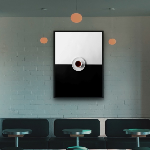 Quadro Decorativo Café Black White  - 70x50cm Moldura Preta