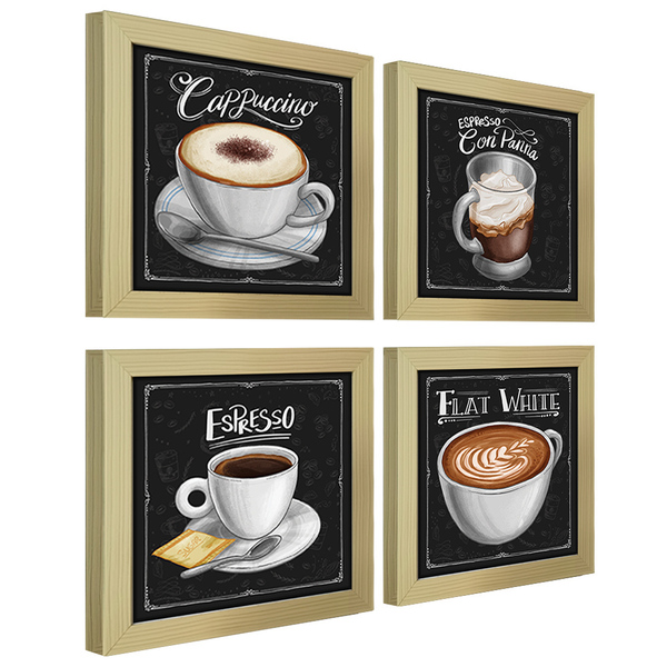 Quadro Decorativo Café Expresso Padaria Cozinha 12x12cm 4 Un