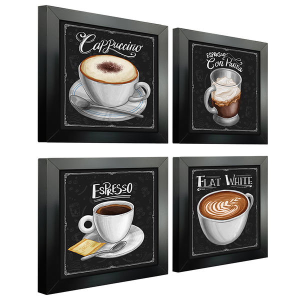 Quadro Decorativo Café Expresso Padaria Cozinha 12x12cm 4 Un