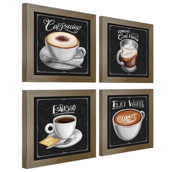 Quadro Decorativo Café Expresso Padaria Cozinha 20x20cm 4 Un