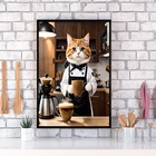 Quadro Decorativo Café Gatinho Barista 33x24cm - Com Vidro Mo