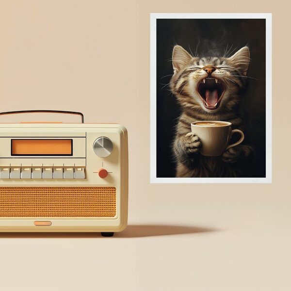 Quadro Decorativo Café - Gatinho Com Sono 45x34cm Moldura Bra