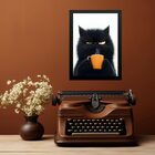 Quadro Decorativo Café Gato Mal-humorado 45x34cm - Com Vidro