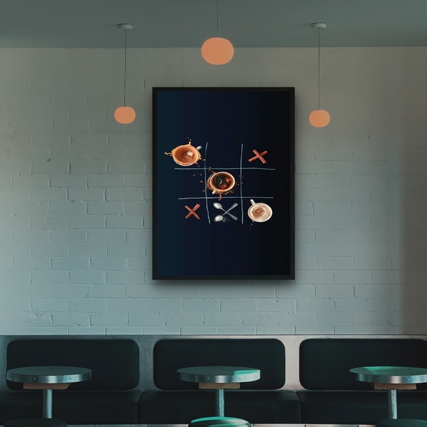 Quadro Decorativo Café Jogo Da Velha  - 70x50cm Moldura Preta