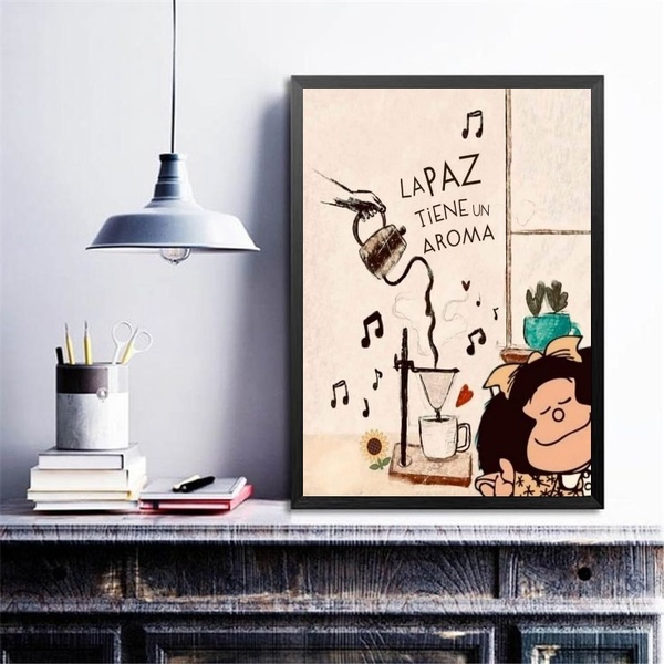 Quadro Decorativo Café - Mafalda 33x24cm - Com Vidro Moldura