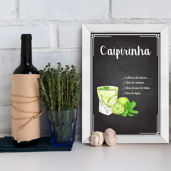Quadro Decorativo Caipirinha Bebida 33x43 Moldura Branca