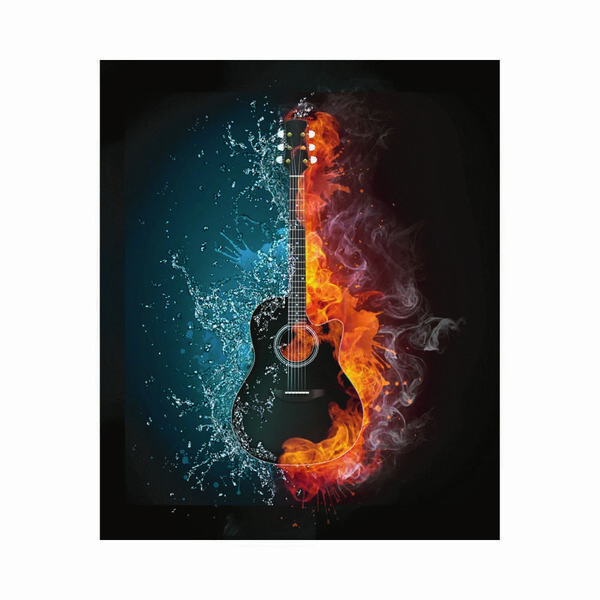 Quadro Decorativo Canvas Violão Fogo E Água I1001-01 - Preto