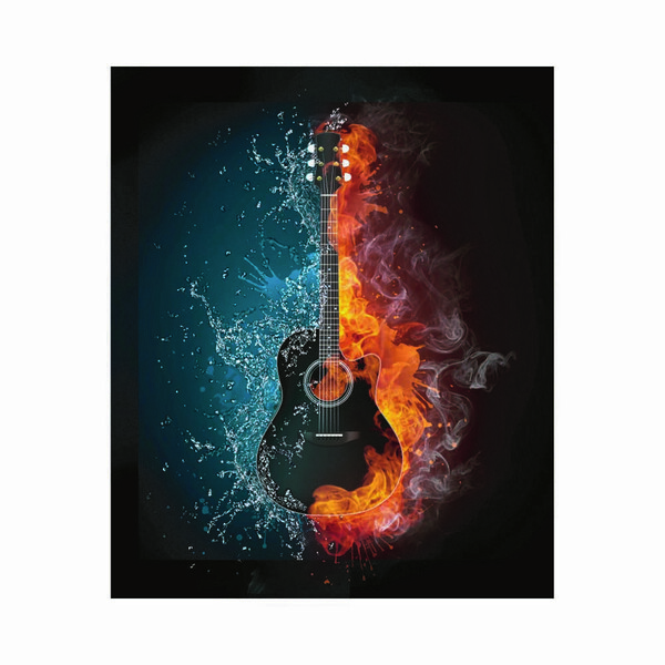 Quadro Decorativo Canvas Violão Fogo E Água I1001-01 - Preto