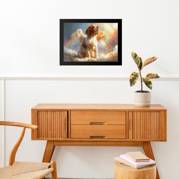 Quadro Decorativo Cão Beagle Anjo 33x24cm Moldura Preta