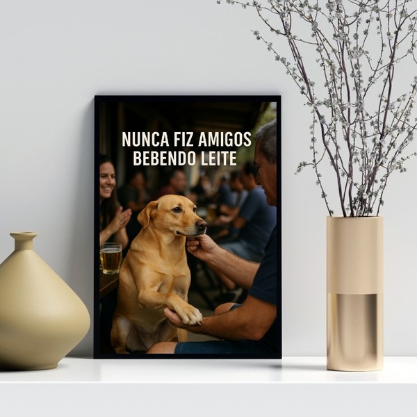 Quadro Decorativo Cão Caramelo No Bar 24x18cm - Com Vidro Mol