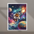 Quadro Decorativo Capivara Astronauta 33x24cm - Com Vidro Mol